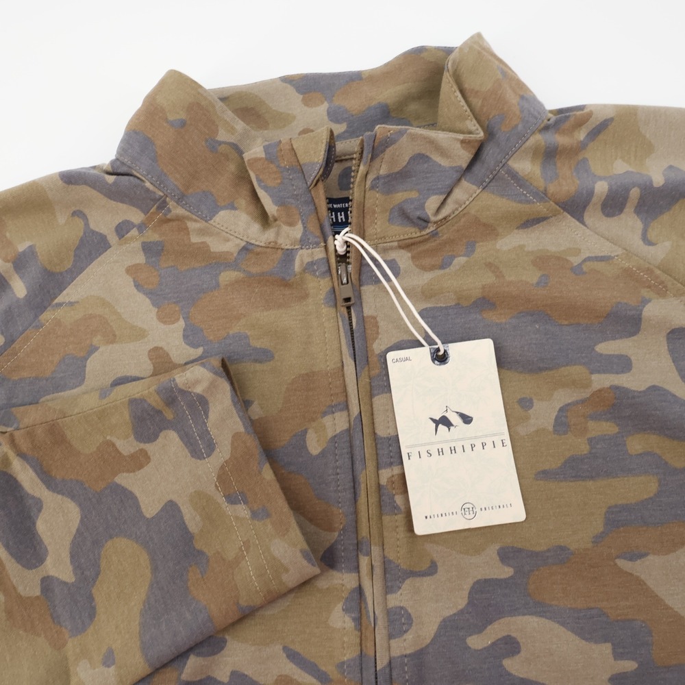 NEW Fish Hippie Co. Camo Cedar Island Pullover 1/4 Zip Neck Shirt‎ Men's Large
